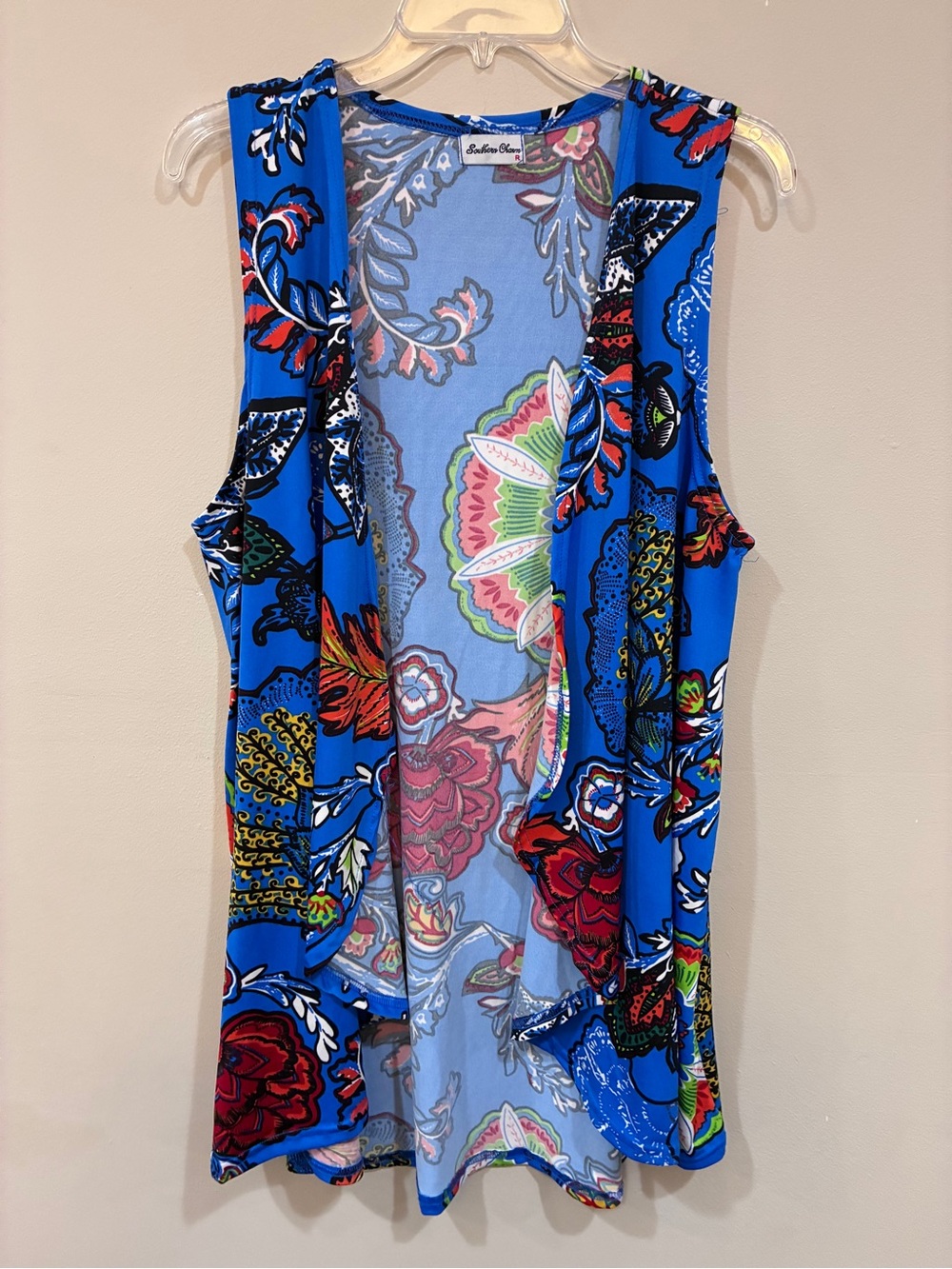 Southern Grace Bright Blue Floral Sleeveless Open-Front Tank